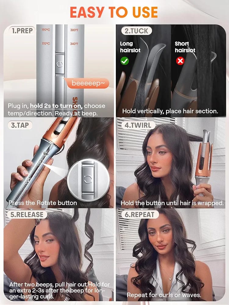 SHEGLAM 1" Automatic Curling Iron – Fast Heat, 3 Temps, 2-Way Rotation, Anti-Tangle & Auto Shut-Off