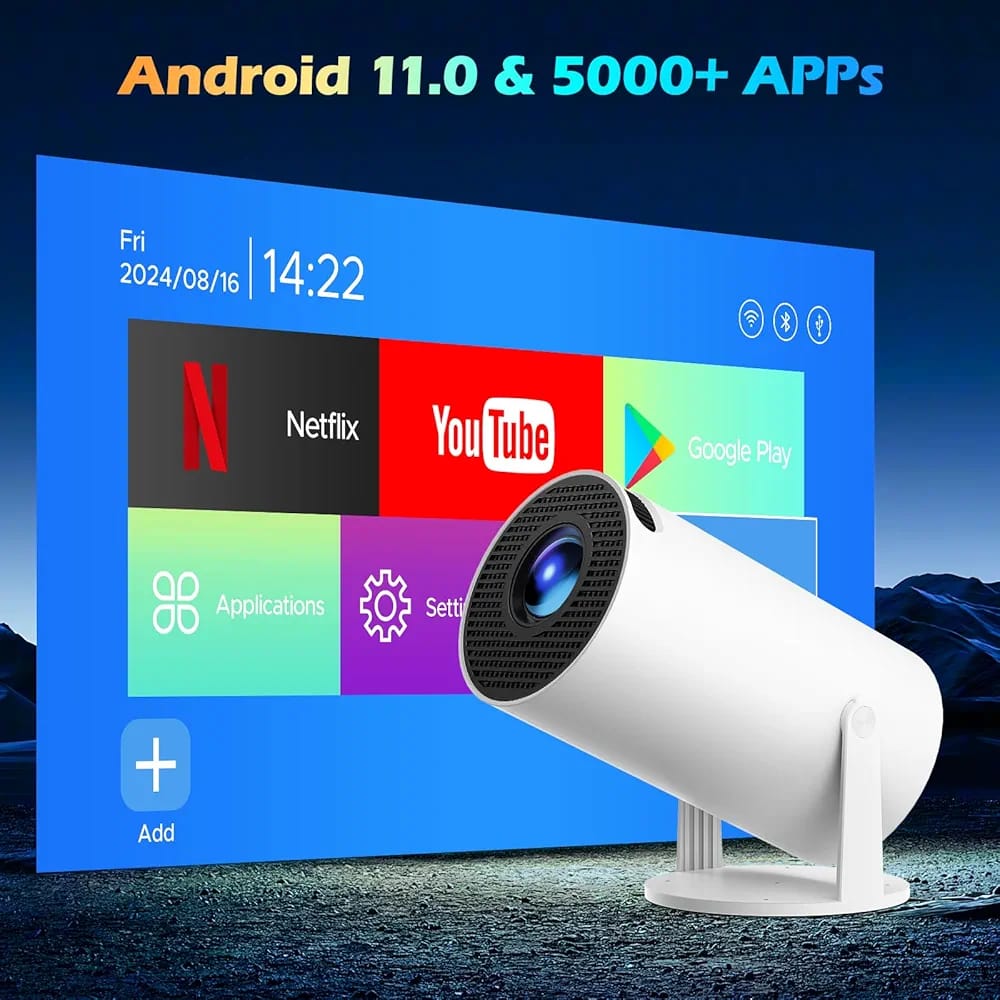 Mini Smart Projector with WiFi & Bluetooth – Full HD 4K Support, Auto Keystone, 270° Rotation, Android 11