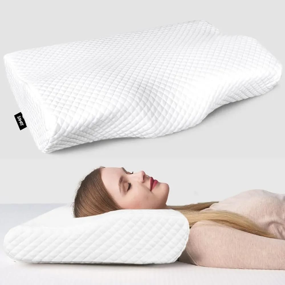ZAMAT Contour Memory Foam Pillow – Orthopedic Neck Support for All Sleep Positions, Washable Cover
