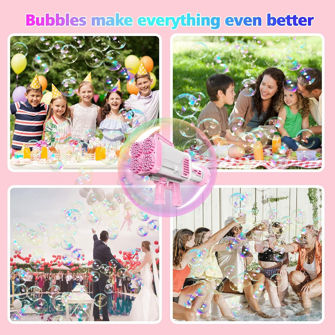 BUBBLE FUN Bazooka Bubble Gun – 60 Holes Automatic Bubble Blaster for Kids & Outdoor Play