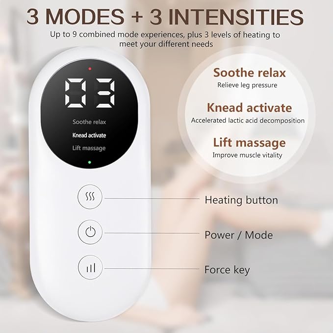 Leg Compression Massager Electric Calf Foot Massager with Heat Cordless Muscle Massager with 3 Modes Intensities Heated Knee Sleeve Wrap Foot Massager Machine Gift for Dad Mom